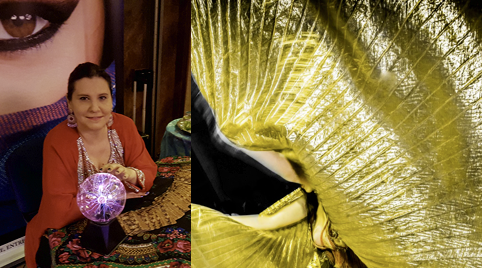 Waarzegster met kleed en kussens